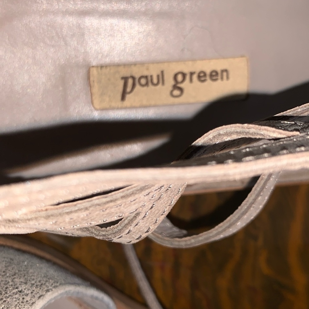 PAUL GREEN flat sandals WOMEN's 10, iridescent tan suede (front), ankle tie. EUC - Picture 10 of 16